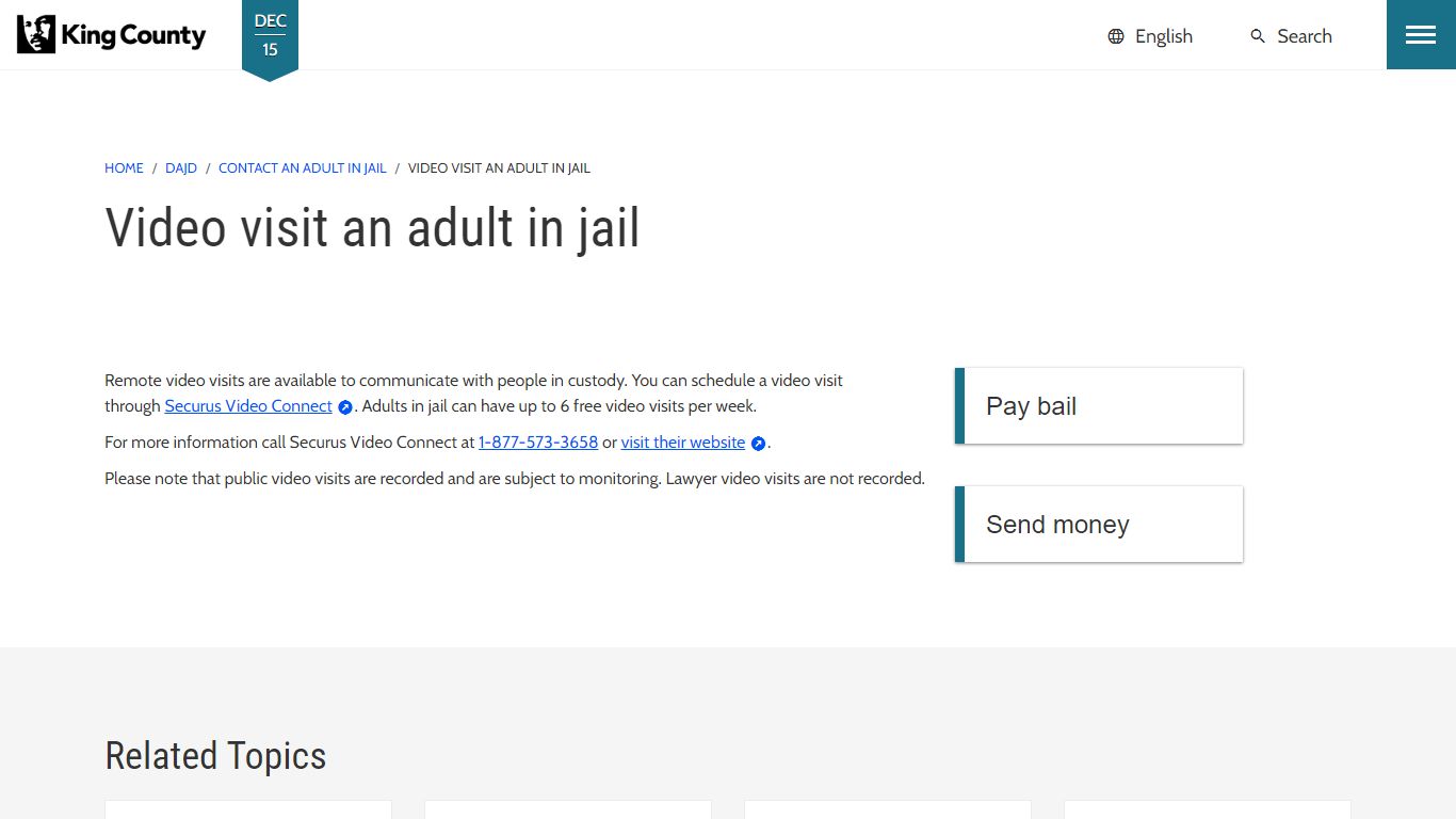 Video visit an adult in jail - King County, Washington